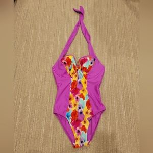 Midnight Grace by Figleaves Halter One-Piece Bathing Suit. Size 30F UK/30DDDD US
